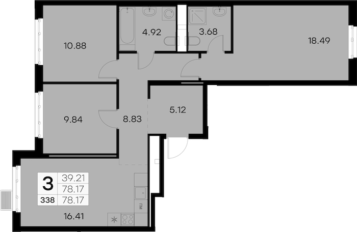 3-комнатная квартира 78.17 м², 2/9 эт., ЖК «Glorax City Балтийская»